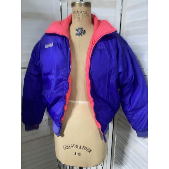 Vintage Columbia Sportswear Reversible Purple Red Puffer Jacket Coat Small - Picture 1 of 9